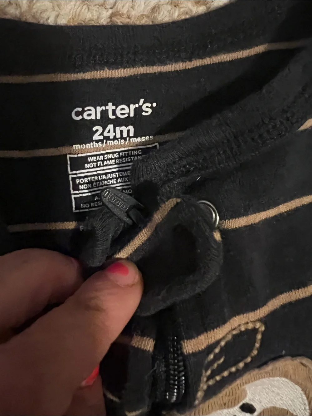 Carter's Black and Brown Striped Sloth Footed One-Piece Pajamas